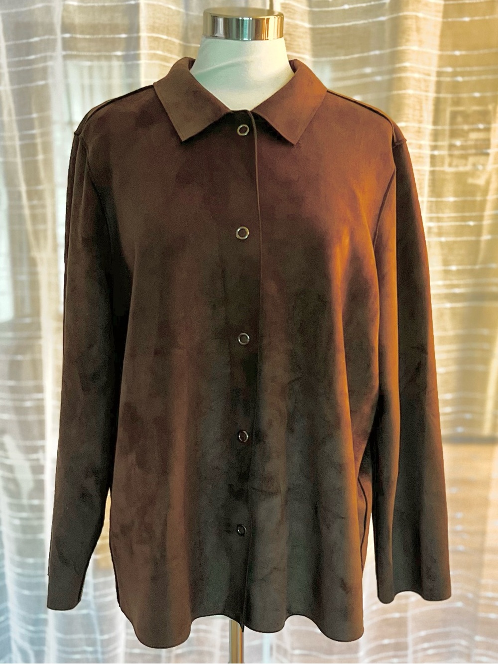 Denim & Co. QVC Sz XL Brown Faux Suede Snap Jacket